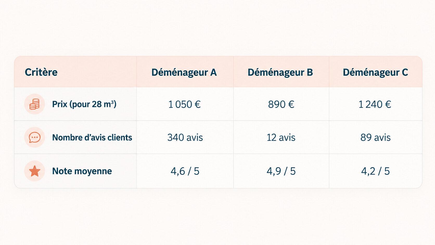 Comparaison de trois devis sur prix et avis